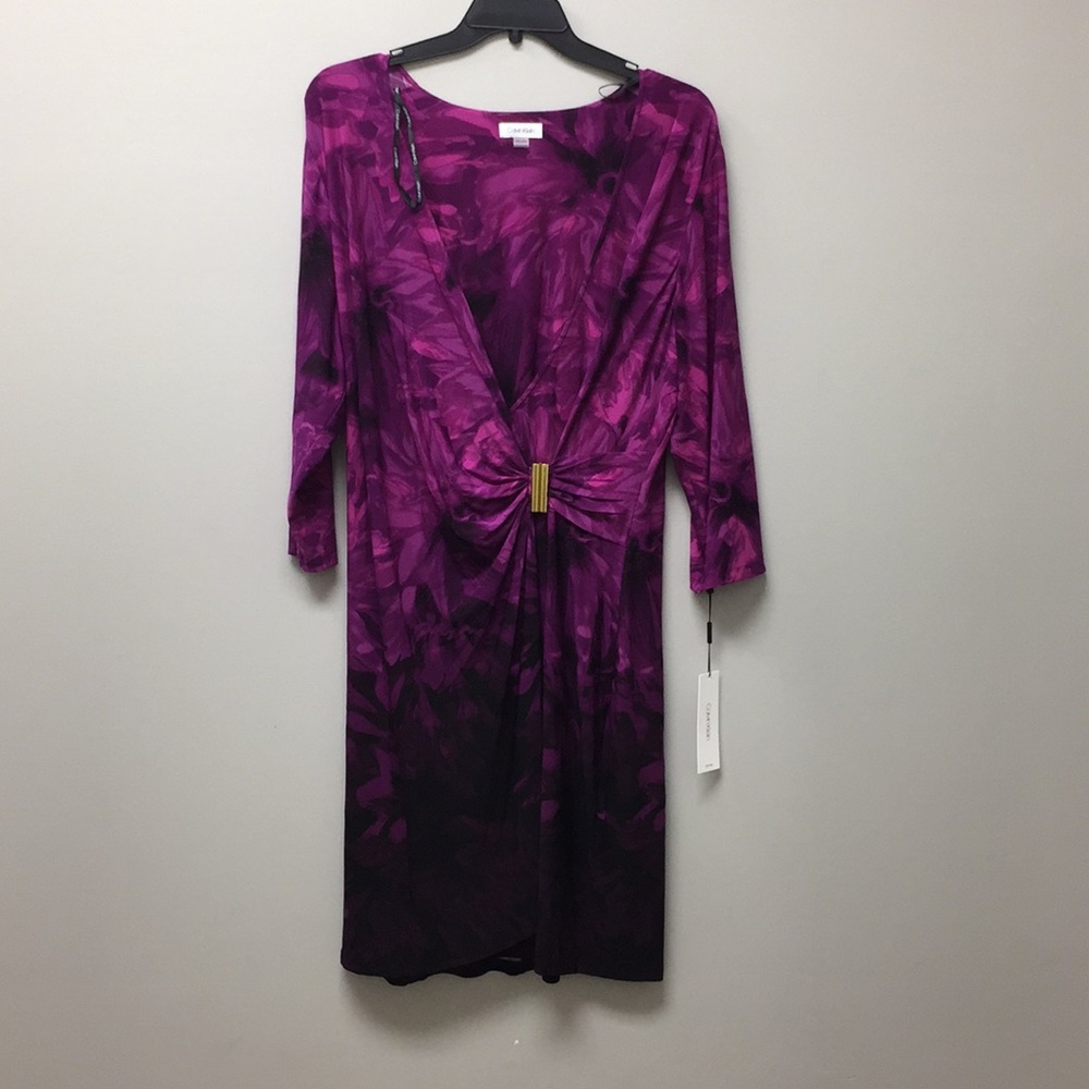 Calvin Klein 3/4 Sleeve Faux Wrap Dress 16W